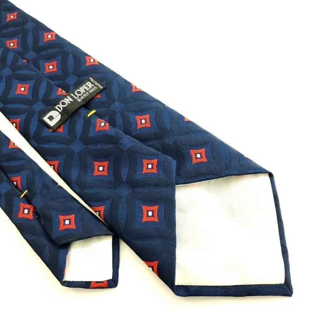 Don Loper Polyester Blue‎ Red Geometric Woven Short Wide Tie